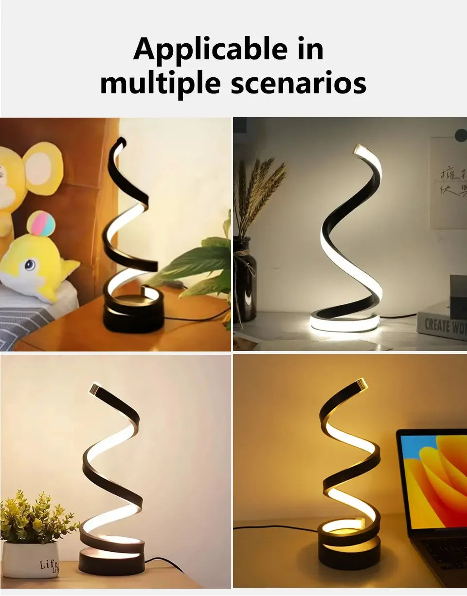 LED Spiral Table Lamp – Dimmable, Modern Night Light for Bedroom & Office