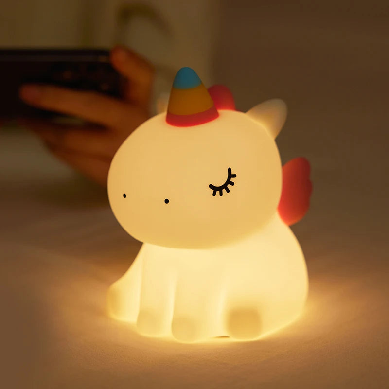 Unicorn Silicone LED Night Light – USB Rechargeable, Touch Lamp for Kids