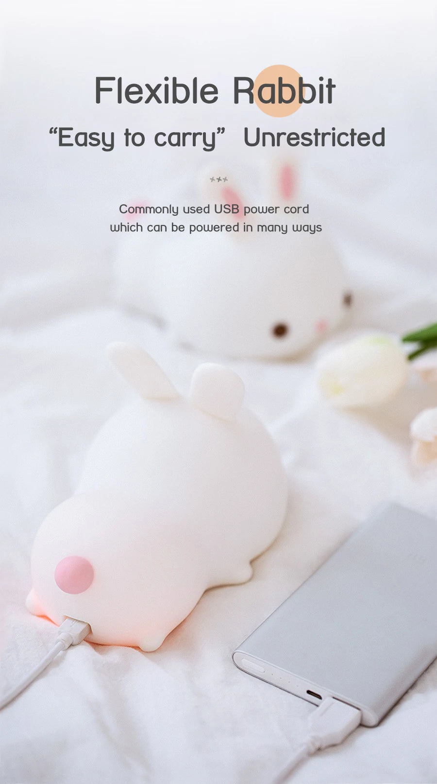 RGB Touch Sensor Rabbit Night Light – 16 Colors, USB Rechargeable Bunny Lamp